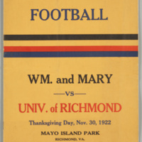 Football. Wm. and Mary vs. Univ. of Richmond, Thanksgiving Day, Nov. 30, 1922. Program